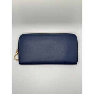 Bvlgari Blue Indigo‎ Leather Zip-Around Wallet, Gold-Tone Ring
